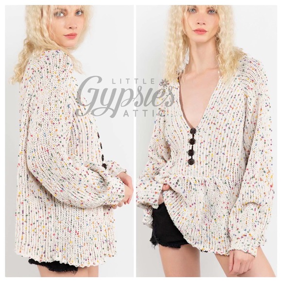 POL Pink Confetti Cake Peplum Sweater - Picture 3 of 9